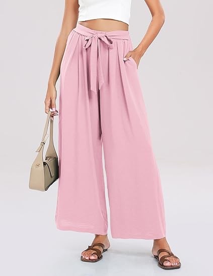 Summe Wide Leg Dress Pants for Women High Waisted Palazzo Casual Work Pants Beach Trousers with Pocket