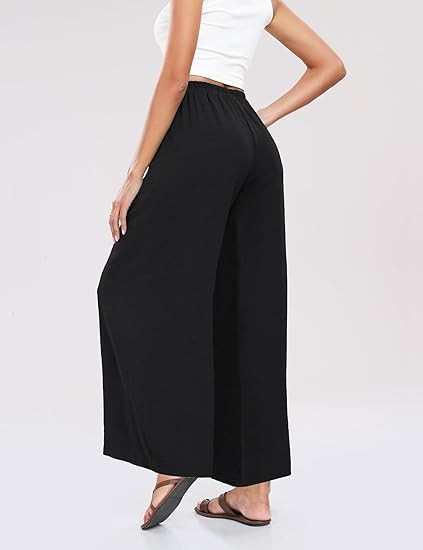 Summe Wide Leg Dress Pants for Women High Waisted Palazzo Casual Work Pants Beach Trousers with Pocket