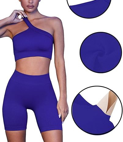 Workout Sets for Women 2 Piece Seamless Sexy One Shoulder Sport Bra High Waist Shorts GMY Yoga Two Piece Outfits