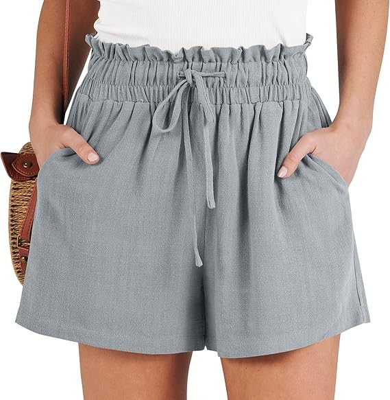 Linen Shorts for Women Casual High Waisted Wide Leg Drawstring Cute Summer Beach Shorts 2024 Fashion Vacation Outfit
