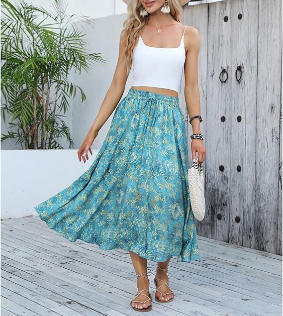 Maxi Skirts for Women with Pockets Long Midi Length Casual Skirt for Beach Party Holiday