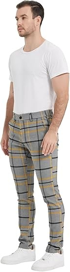 Men's Plaid Pants Skinny Dress Pants for Men Skinny Chino Pants Men