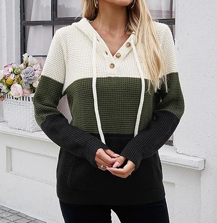 Fall Womens Oversized Hoodies Knit V Neck Sweaters Fashion Casual Pullover Tops