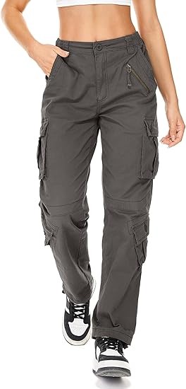 Womens Cargo Army Combat Work Pants with 8 Pockets Casual Cotton Ripstop Construction Pants