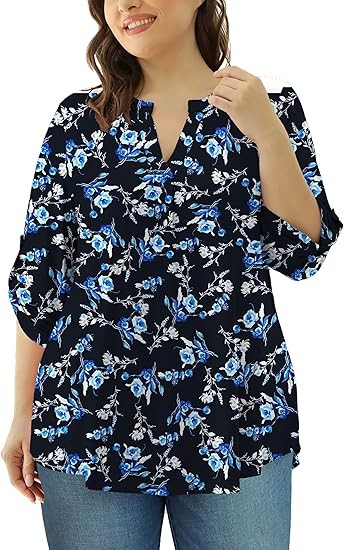 Womens Tops Dressy Casual 3/4 Sleeve Shirts Tunic Blouses Plus Size Tops for Women