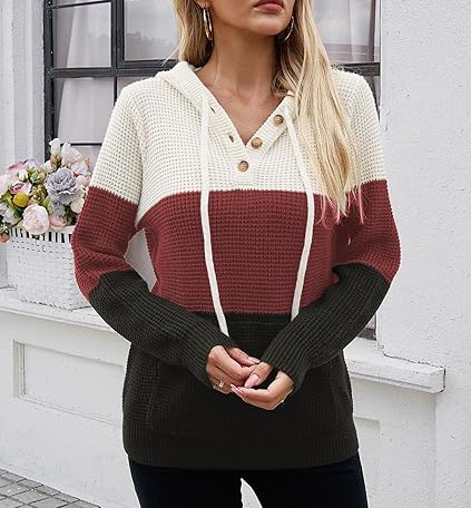 Fall Womens Oversized Hoodies Knit V Neck Sweaters Fashion Casual Pullover Tops