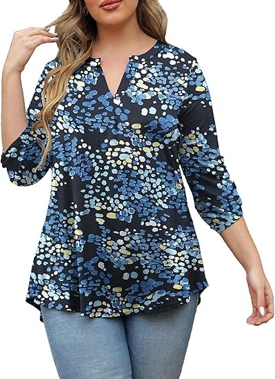 Womens Tops Dressy Casual 3/4 Sleeve Shirts Tunic Blouses Plus Size Tops for Women