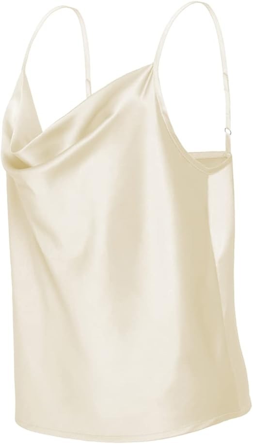 Women's Silk Satin Camisole Cowl Neck Tank Top Cami Silky Basic Tank Shirt Blouses