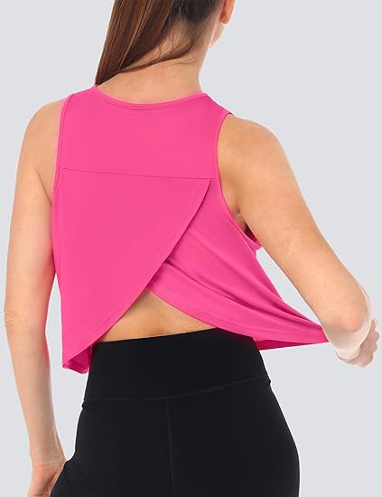 Women's Cropped Workout Tank Tops Open Back Sleeveless Sports Yoga Tops Active Shirts