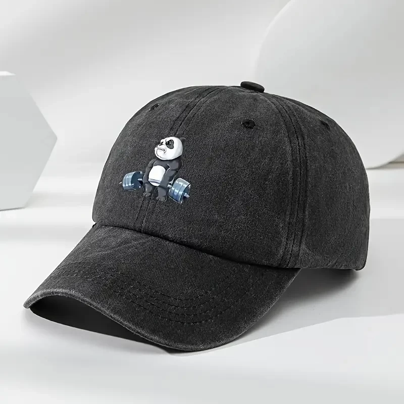 MAKEFGE Vintage Cartoon Panda Baseball Cap - Soft, Breathable Polyester, Moisture-Wicking, Classic Black Dad Hat with Cute Panda Embroidery, Panda Gifts