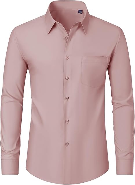 Men's Dress Shirts Wrinkle Free Long Sleeve Formal Shirt Solid Business Casual Wedding Button Down Shirts with Pocket