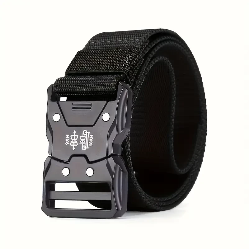 Tactical Belt with Quick-Release Plastic Buckle - Adjustable Durable Black Fabric Belt for Outdoor Training & Casual Wear - Unisex