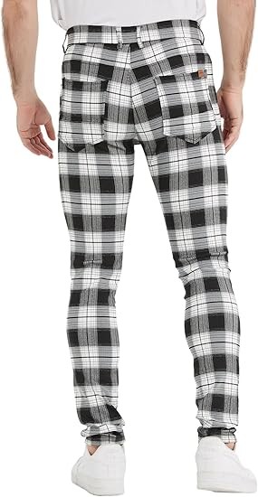 Men's Plaid Pants Skinny Dress Pants for Men Skinny Chino Pants Men