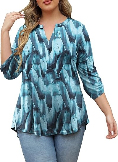 Womens Tops Dressy Casual 3/4 Sleeve Shirts Tunic Blouses Plus Size Tops for Women