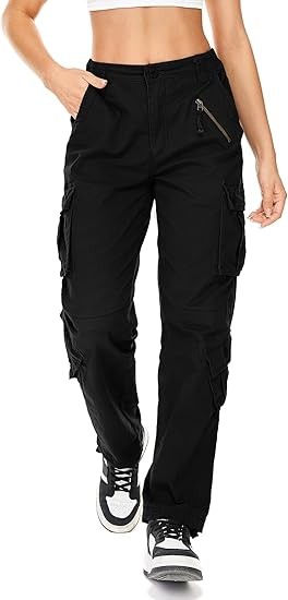 Womens Cargo Army Combat Work Pants with 8 Pockets Casual Cotton Ripstop Construction Pants