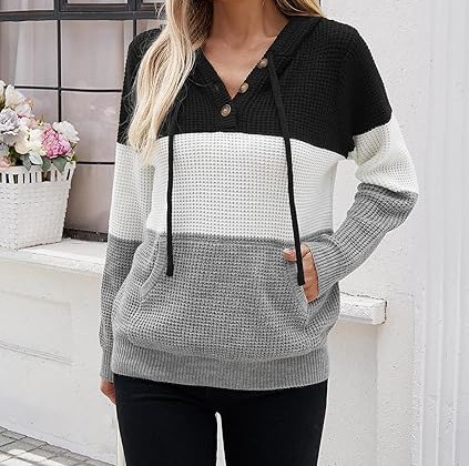 Fall Womens Oversized Hoodies Knit V Neck Sweaters Fashion Casual Pullover Tops