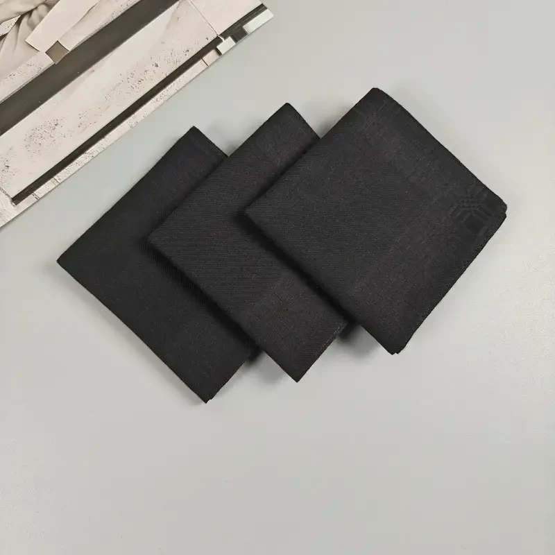 1-6pcs combed cotton universal retro jacquard handkerchief-soft cotton 43cm/16.9in pure black, suitable for weddings, parties and gifts-elegant and classic design.