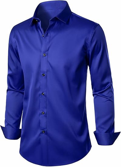 Men's Stretch Wrinkle Free Dress Shirts Formal Wedding Prom Long Sleeve Slim Fit Button Down Shirts